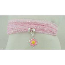 Pink daisy with silk bracelet/necklace (light pink)
